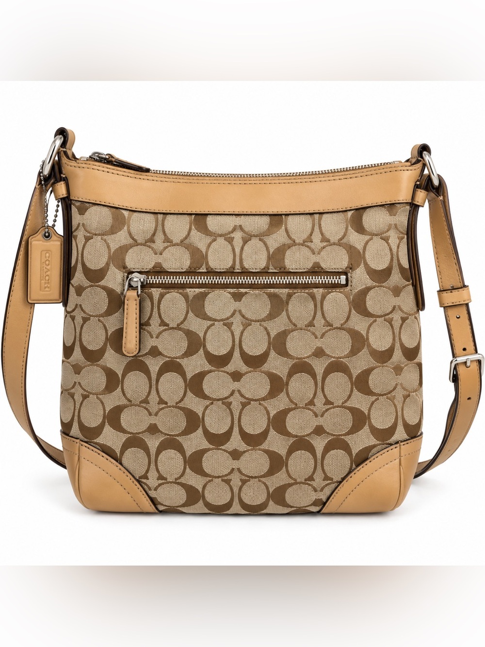 Coach F12327 Signature Jacquard Crossbody Shoulder Bag Tan Y2K 2008